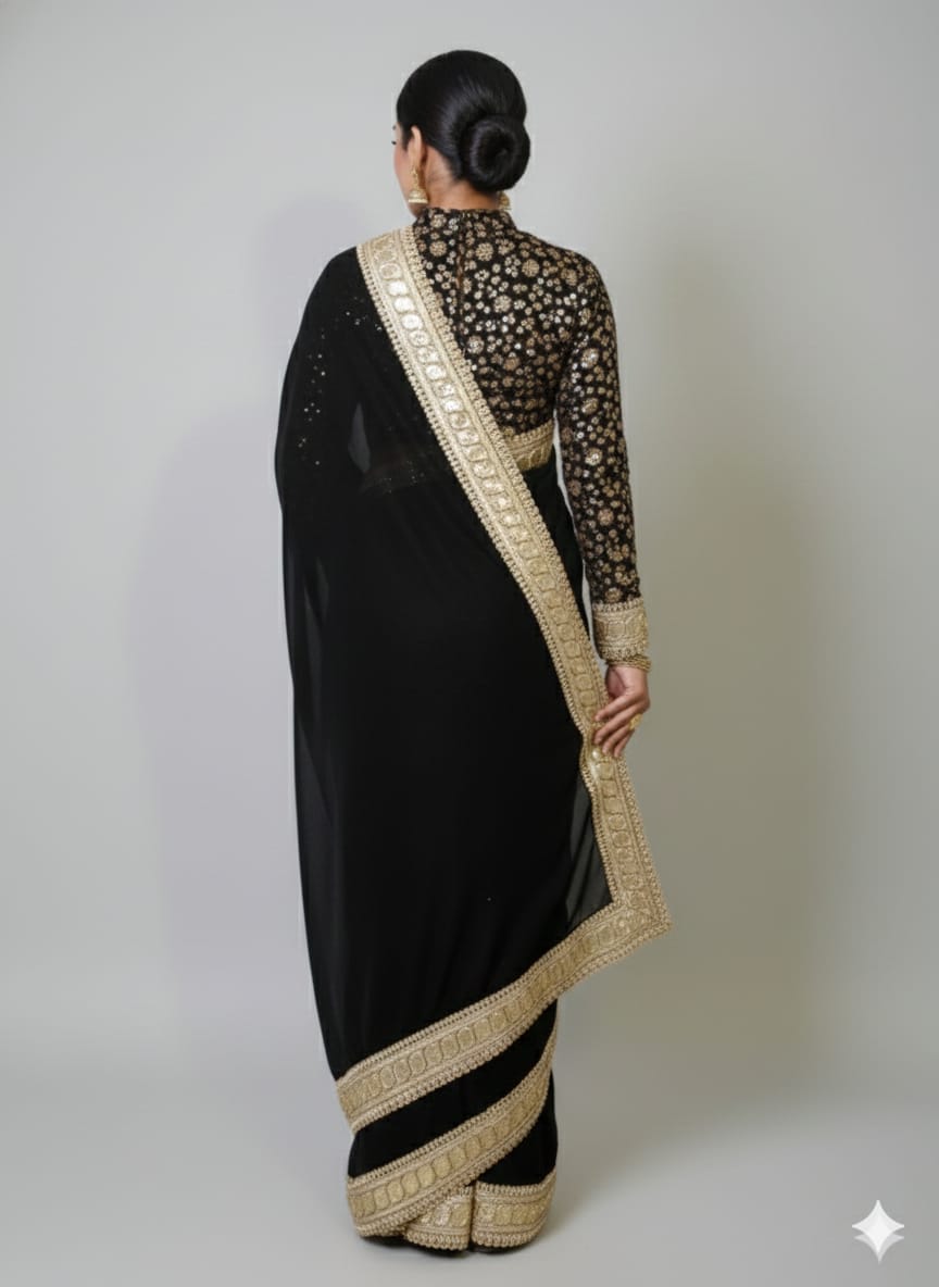 Black Velvet Saree - Designer Wedding & Party Wear | Amooha |