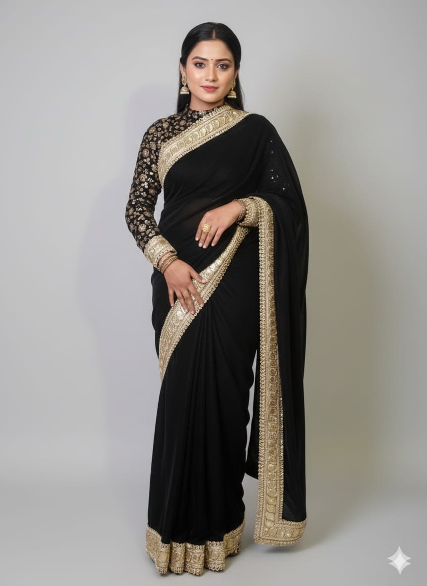Black Velvet Saree - Designer Wedding & Party Wear | Amooha |
