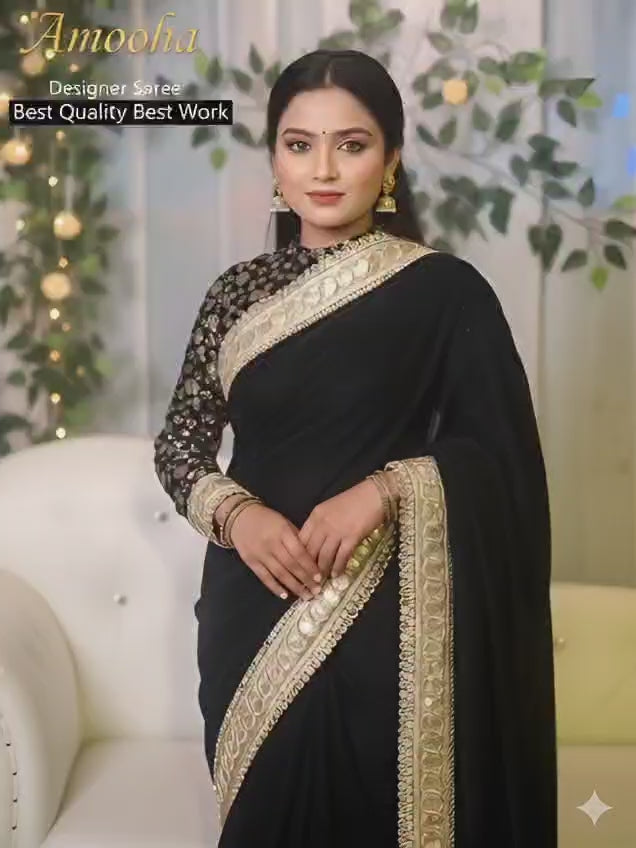 Black Velvet Saree - Designer Wedding & Party Wear | Amooha |